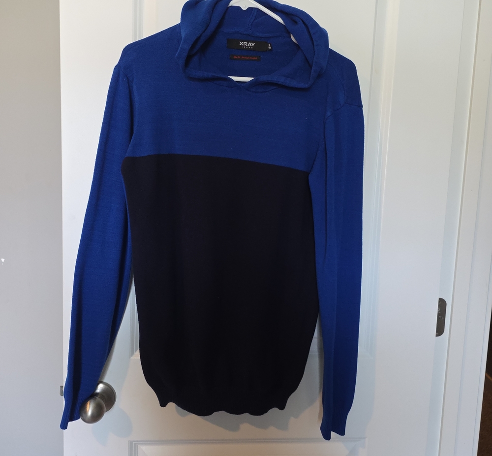 Blue and Black Colorblock Crewneck Sweater